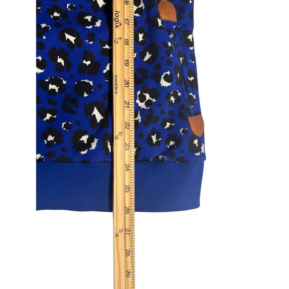 *SOLD* Wanakome Leopard Print Hoodie Blue Black Cozy Fleece Lined XL Gorpcore - Picture 5 of 12